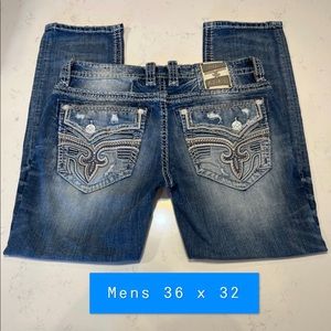 Mens Rock Revival Goldfinch Straight Size 36x32 Blue Jeans